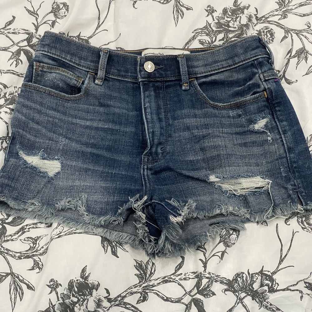 Abercrombie & Fitch Distressed Dark Blue Denim Jean Shorts